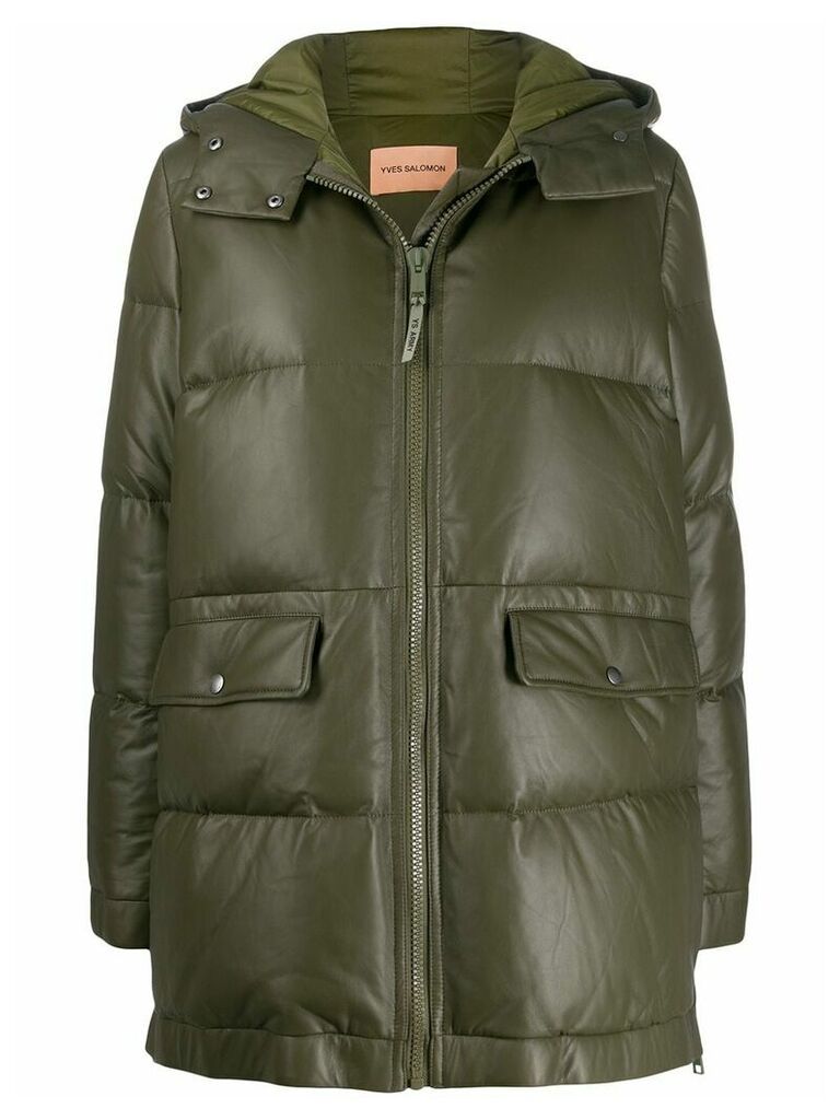 Yves Salomon Army leather puffer coat - Green