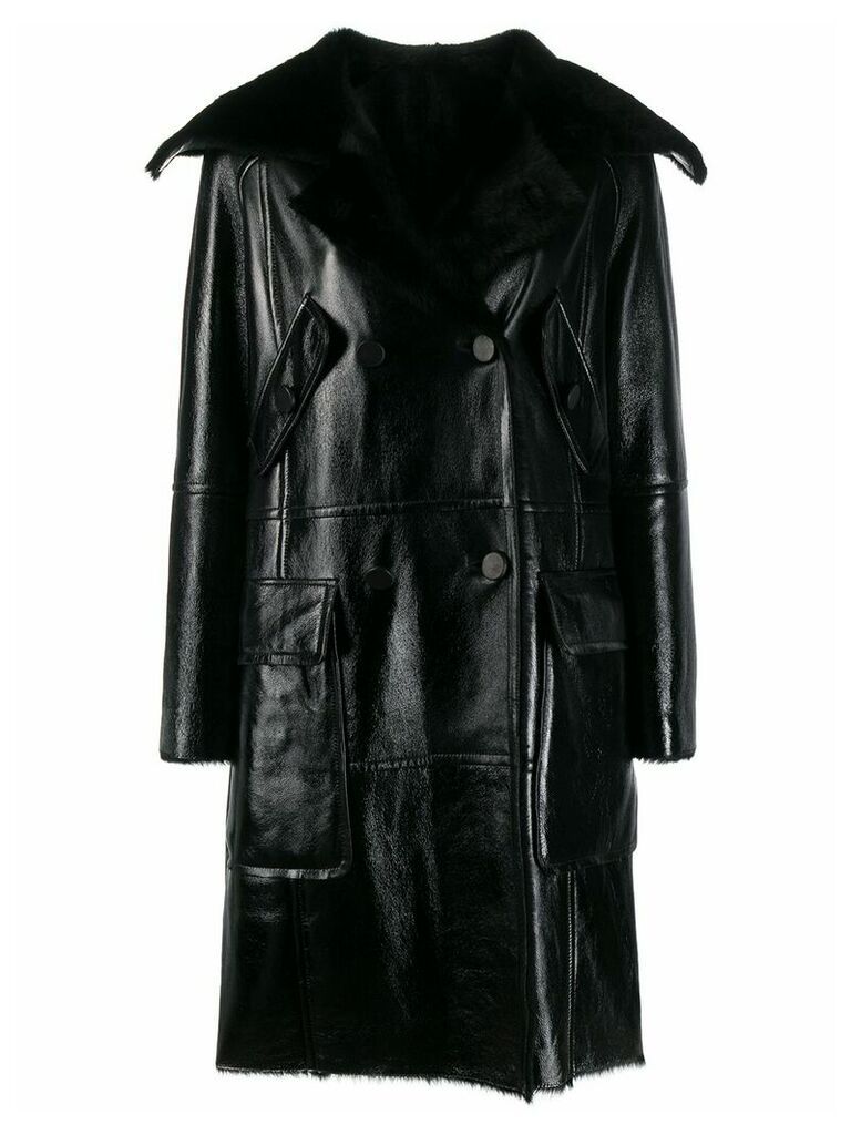 Yves Salomon double-breasted leather coat - Black