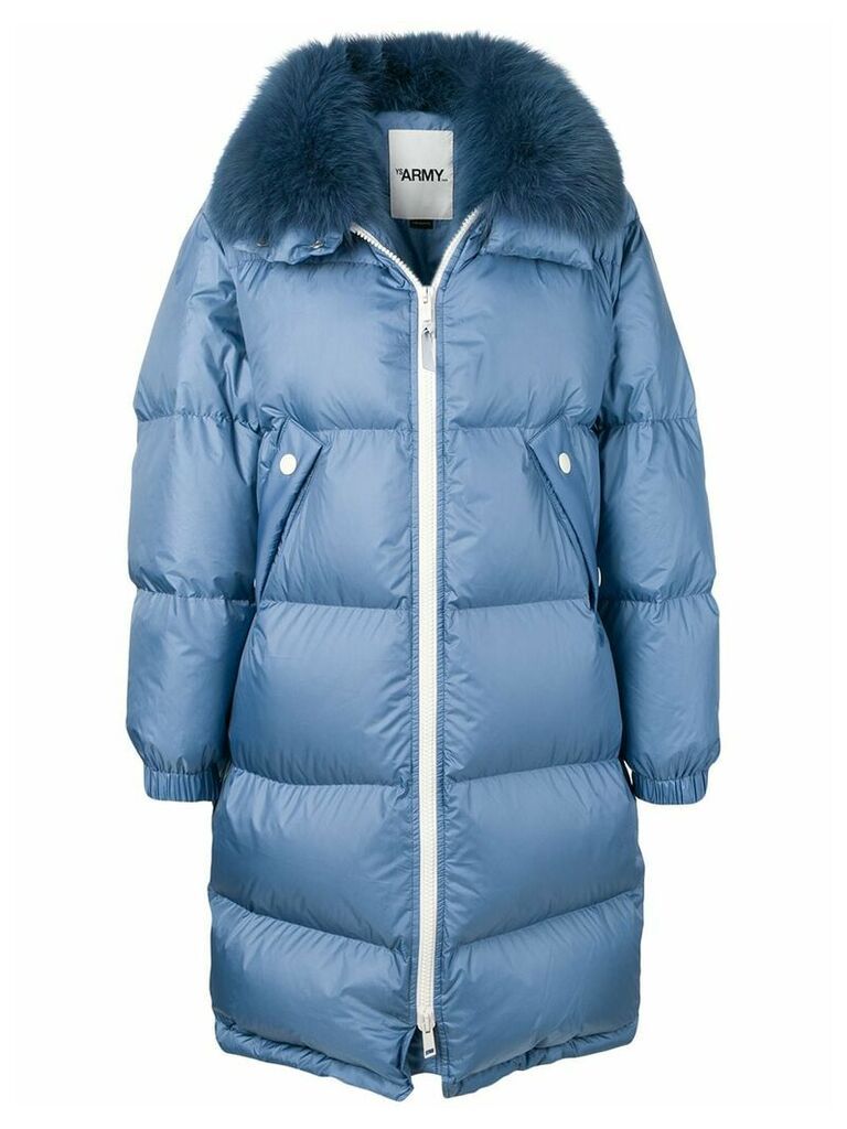 Yves Salomon Army oversized fur-trimmed coat - Blue