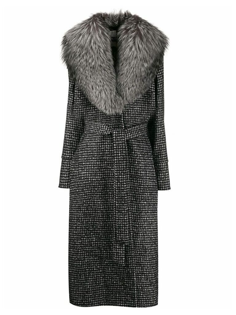 Dolce & Gabbana fur collar houndstooth print coat - Black