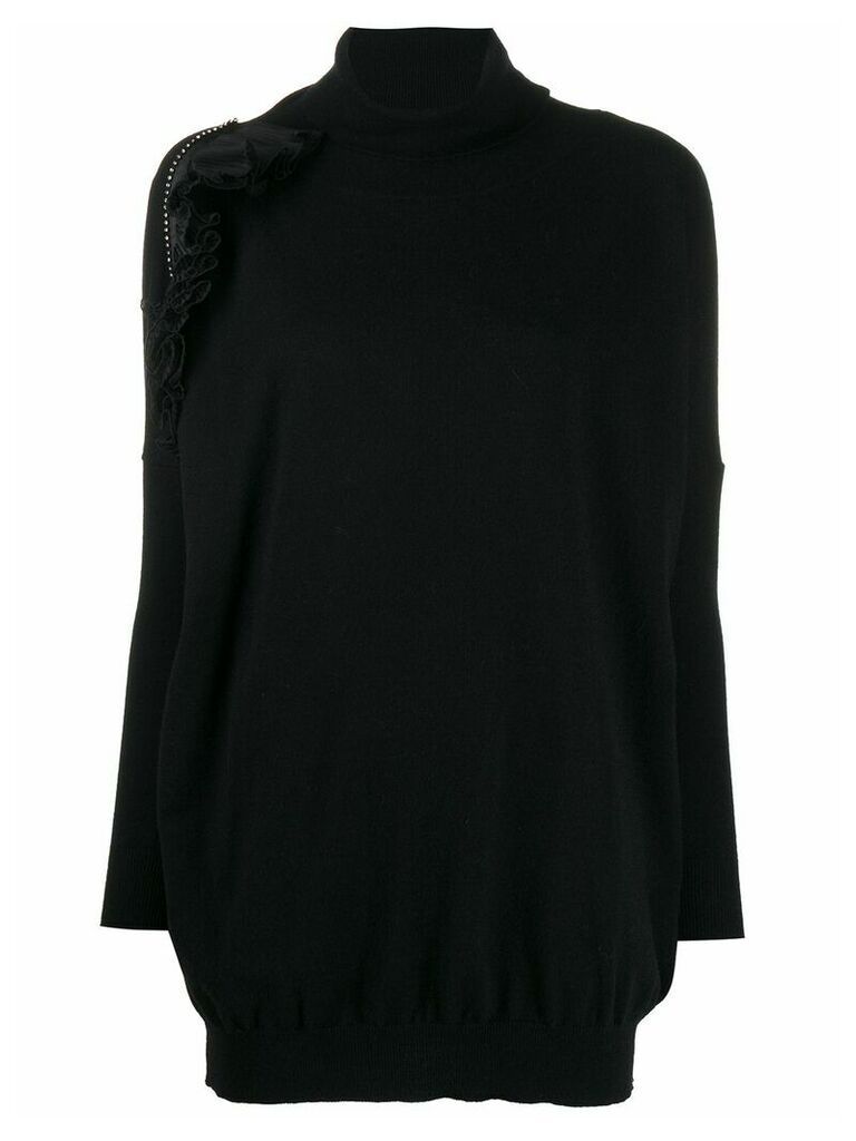 Gina knitted ruffle-embellished jumper dress - Black
