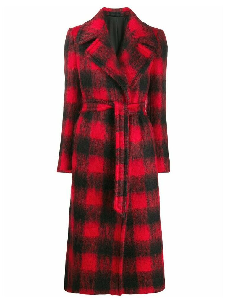 Tagliatore check-print belted coat - Red