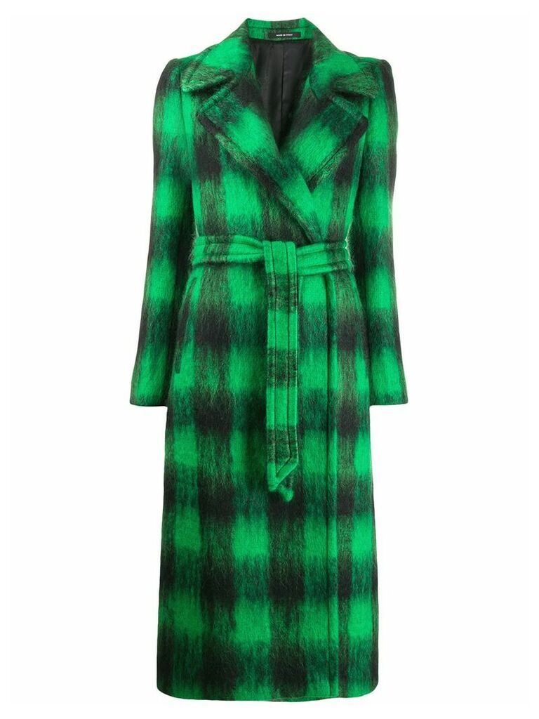 Tagliatore check-print belted coat - Green