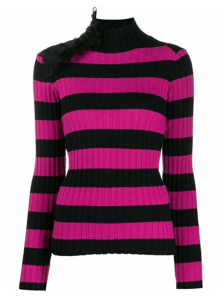 Gina ruffle-embellished striped jumper - Black
