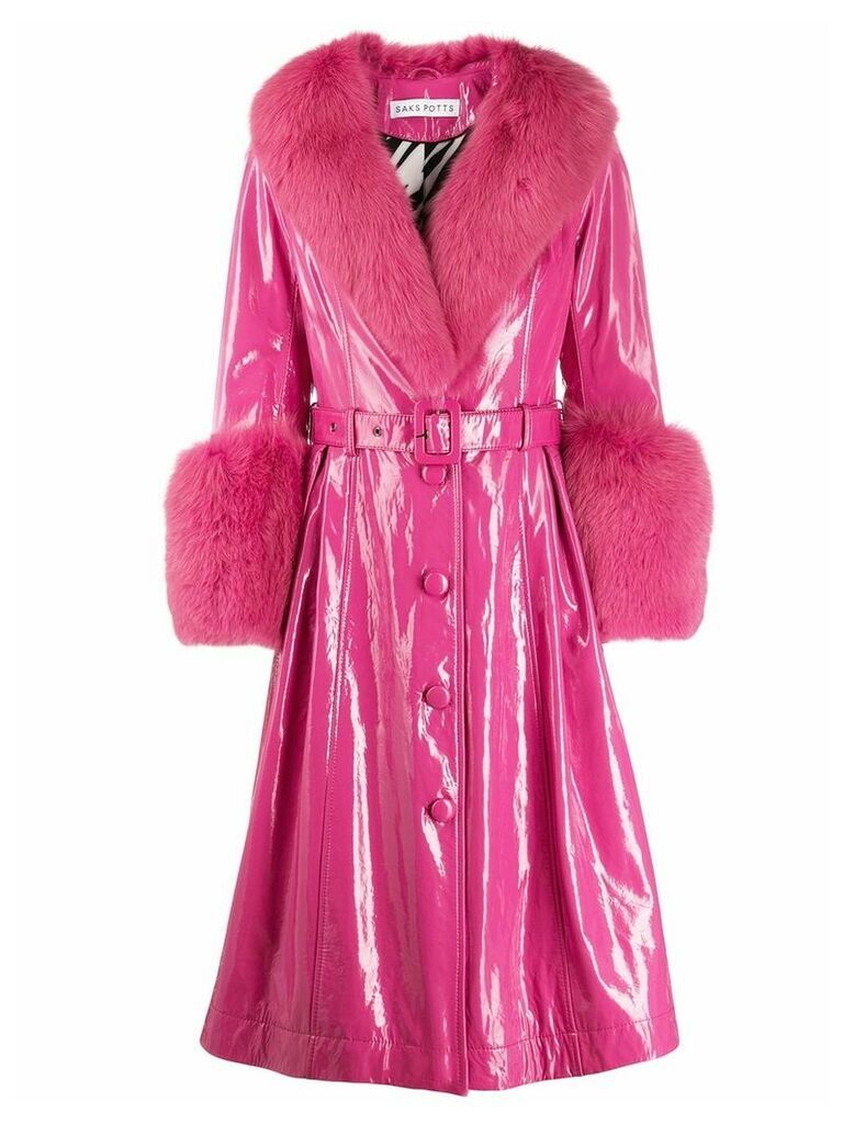 Saks Potts belted glossy-effect trench coat - PINK
