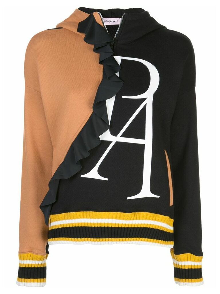 Palm Angels ruffle detail logo hoodie - Black