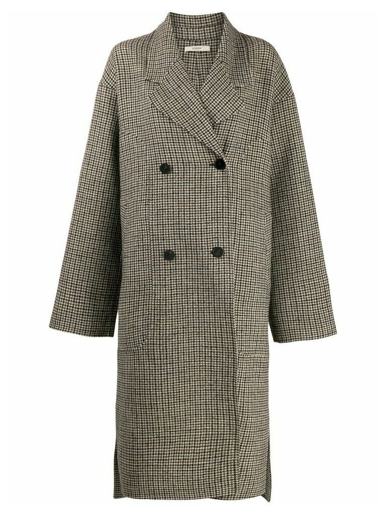 Odeeh plaid double-breasted coat - Brown