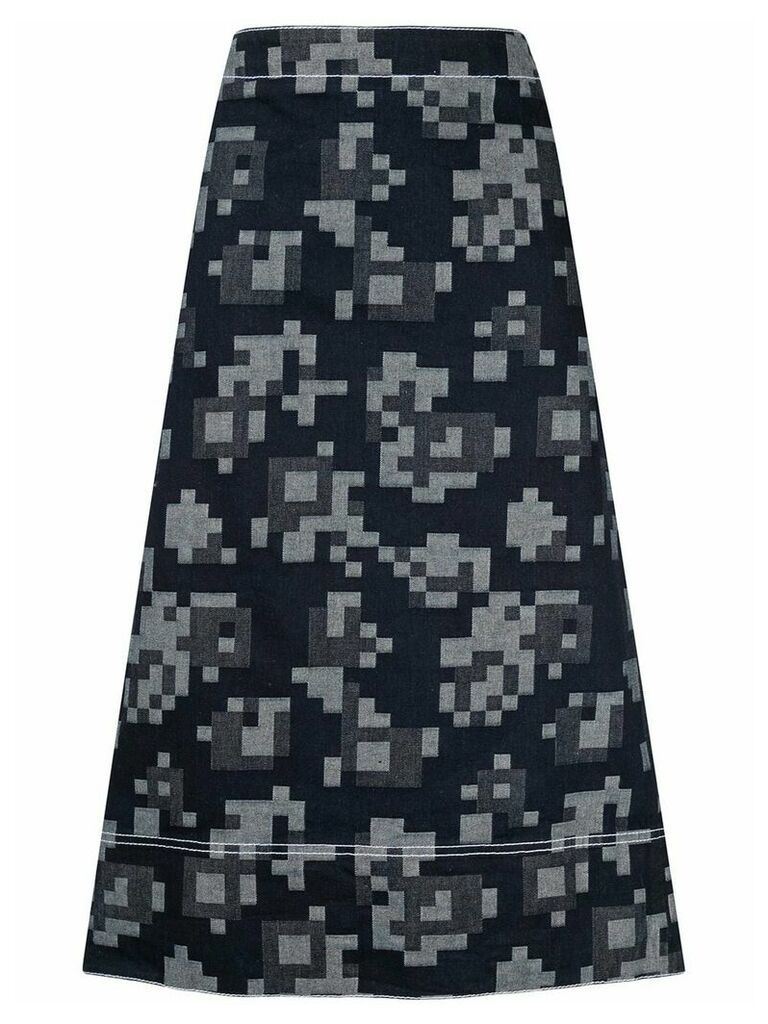 Marni pixel pattern A-line denim skirt - Blue