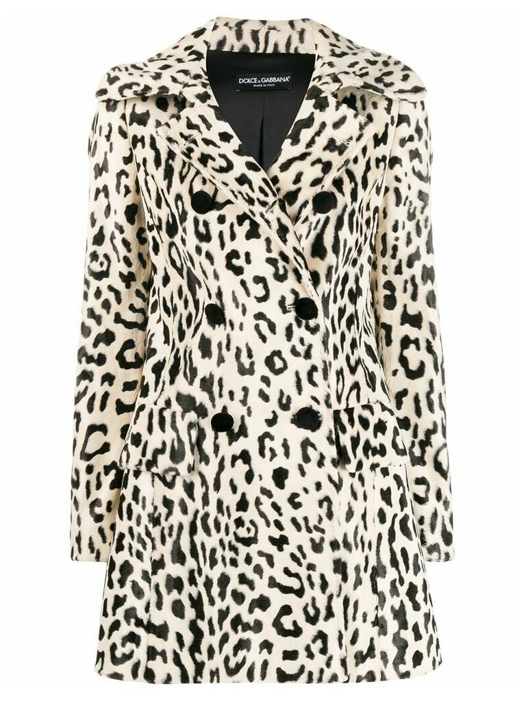 Dolce & Gabbana leopard print double-breasted coat - NEUTRALS