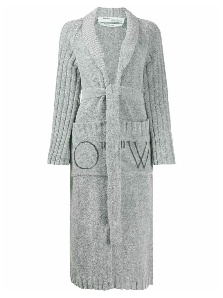 Off-White ribbed detail logo cardi-coat - Grey