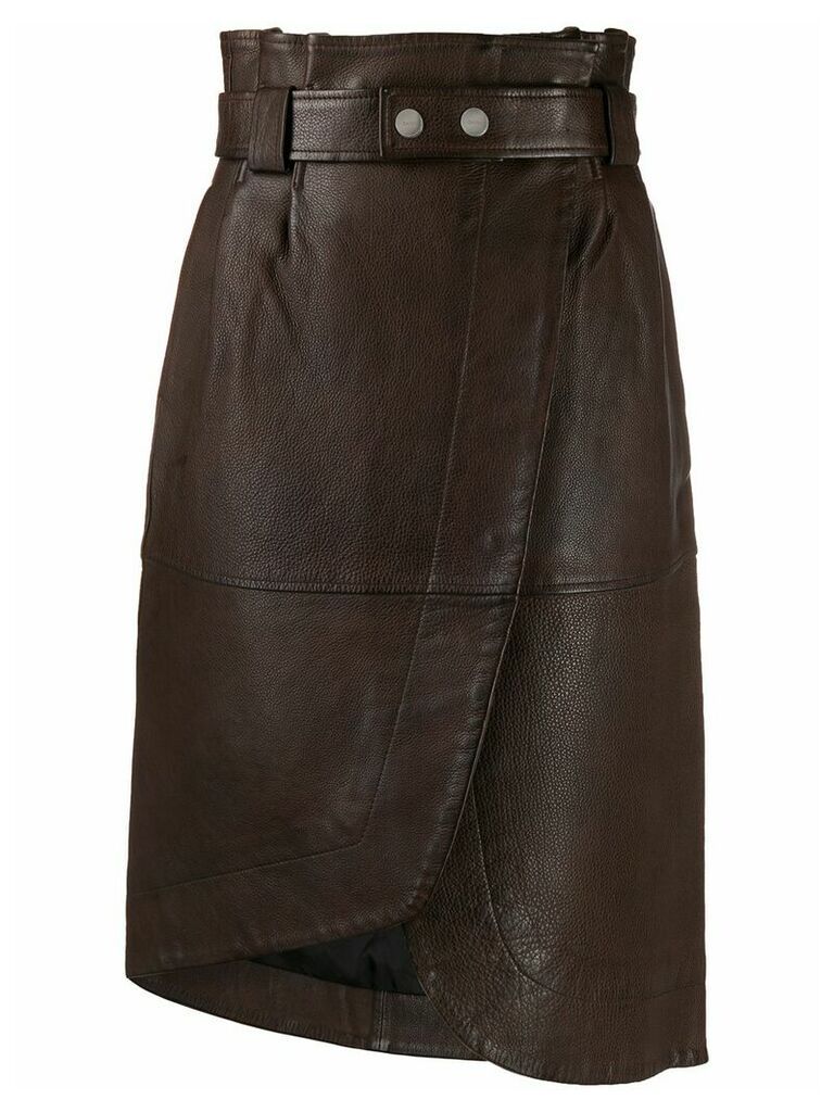 GANNI high waist leather skirt - Brown