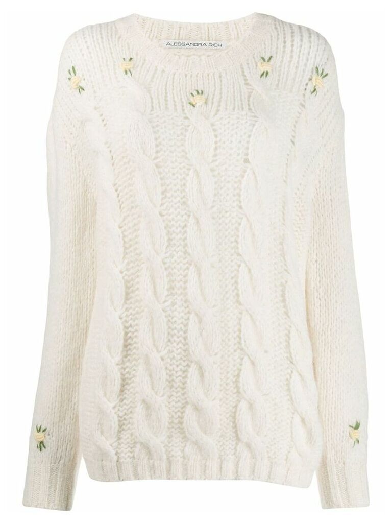 Alessandra Rich floral cable knit jumper - White