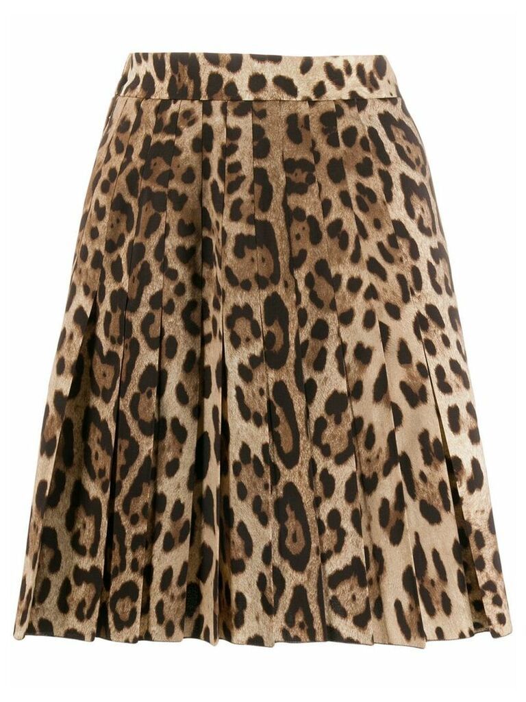 Dolce & Gabbana leopard print pleated skirt - Brown