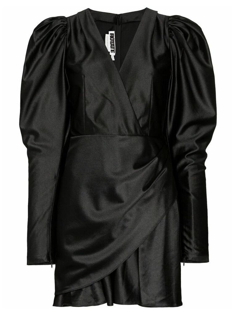 Rotate puff-sleeve V-neck mini dress - Black