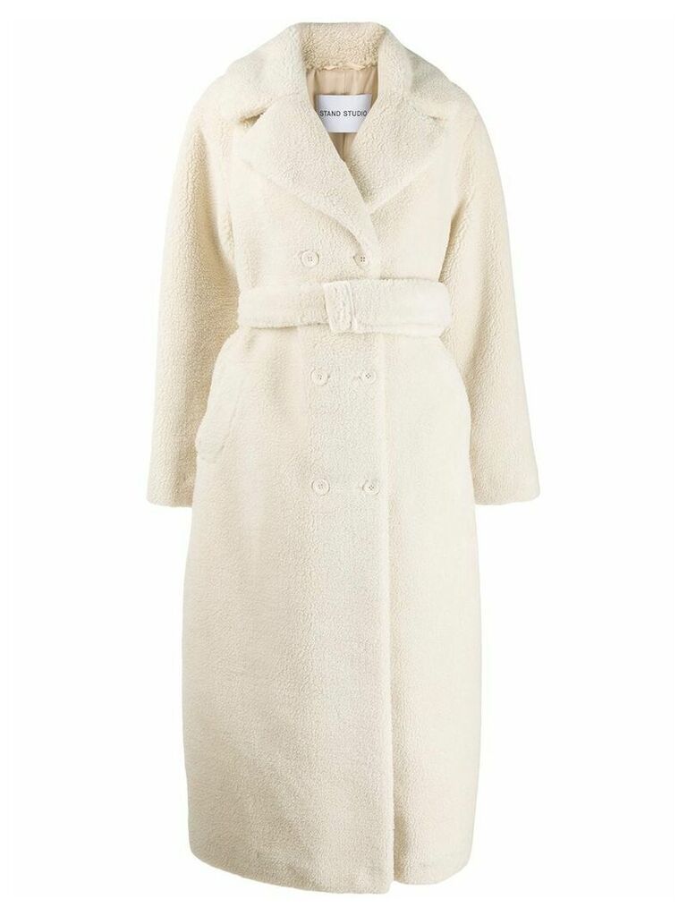 STAND STUDIO double breasted shearling coat - White