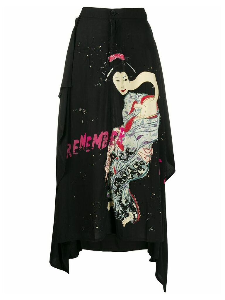 Yohji Yamamoto printed asymmetric skirt - Black