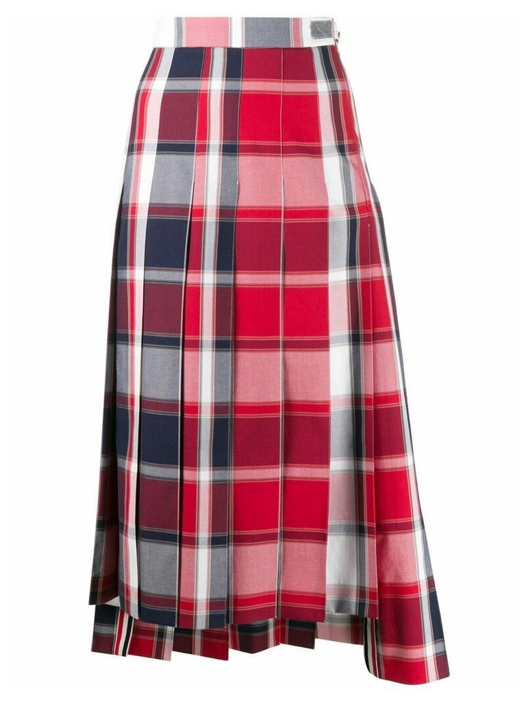Thom Browne pleated check midi skirt - Red