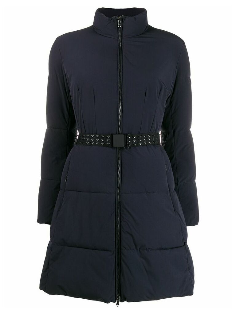 Emporio Armani belted funnel-neck padded coat - Blue