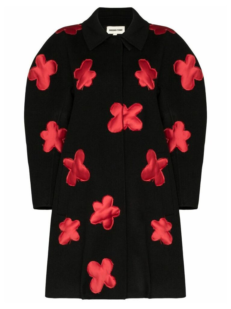 Shushu/Tong floral-appliqued wool coat - Black