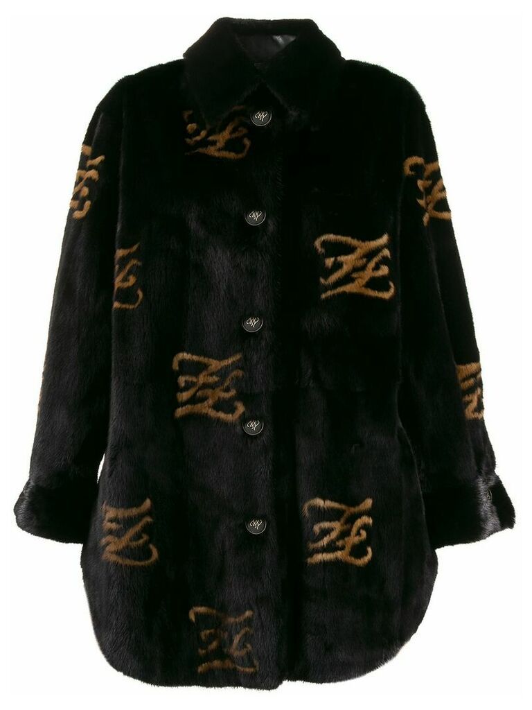 Fendi FF motif furry coat - Black