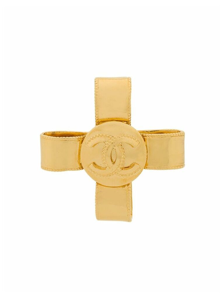 Chanel Pre-Owned 1997 logo bow brooch - Metallic