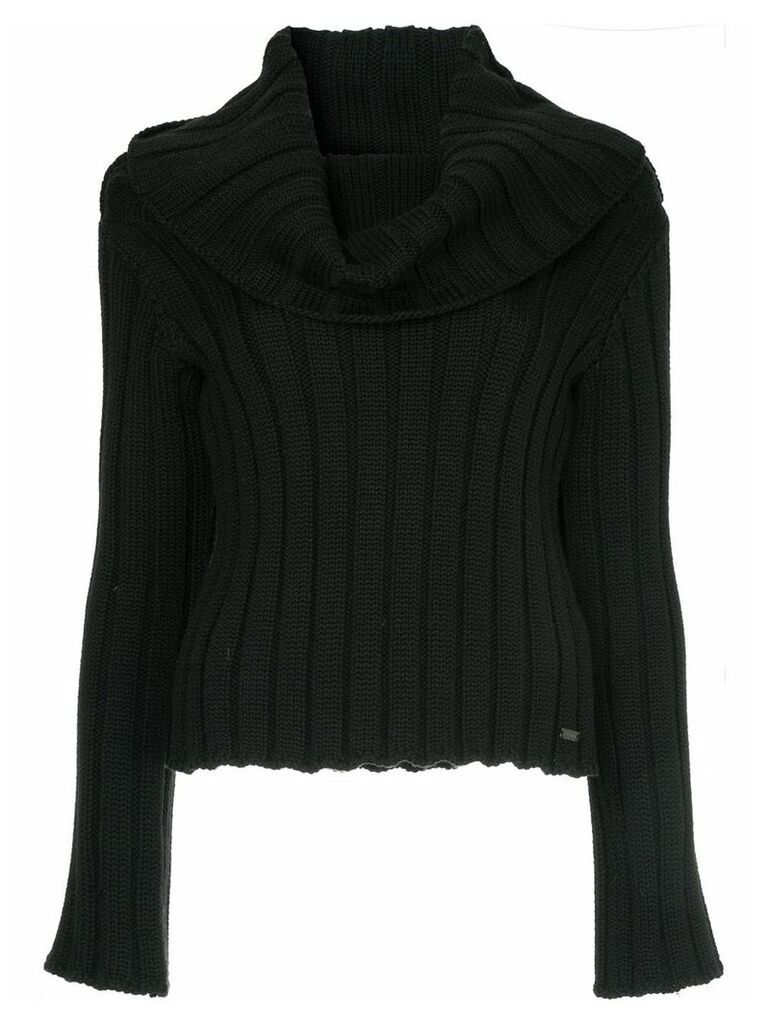 Chanel Pre-Owned cowl neck ribbed blouse - Black
