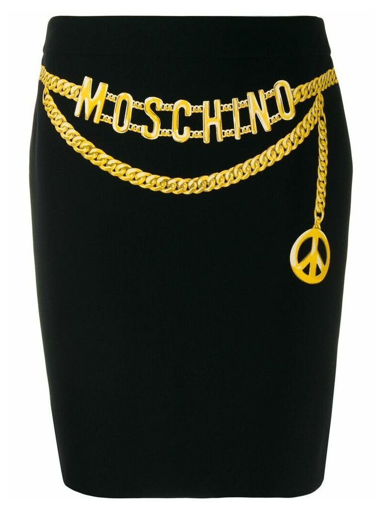 Moschino Pre-Owned chain logo belt printed skirt - Black