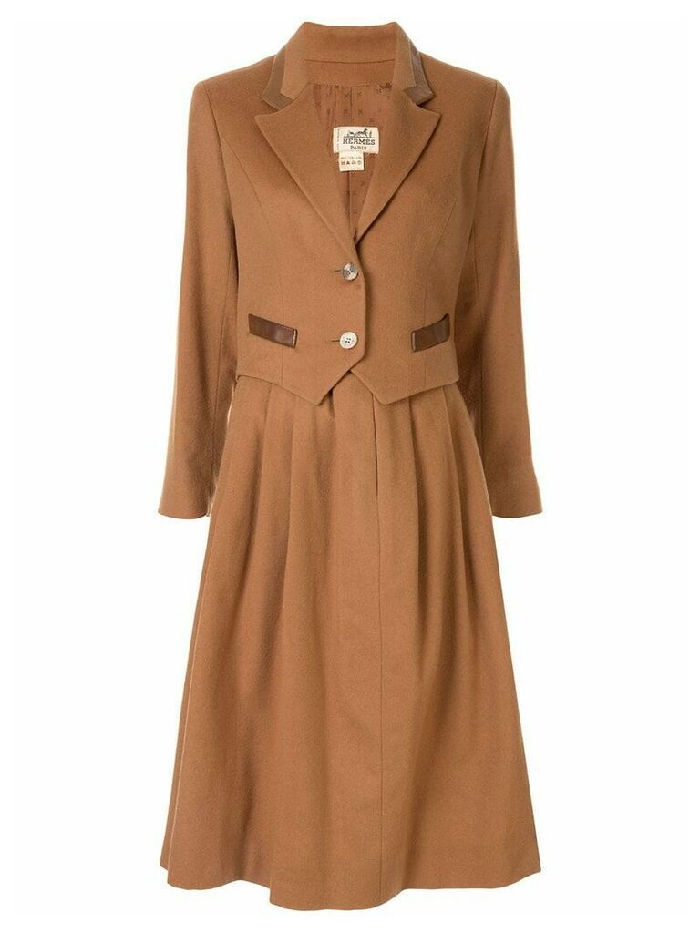 Hermès Pre-Owned logo button skirt suit - Brown