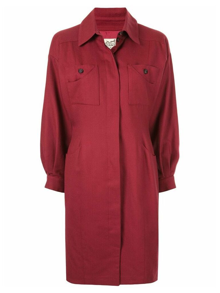 Hermès pre-owned slim waist knee-length coat - Red
