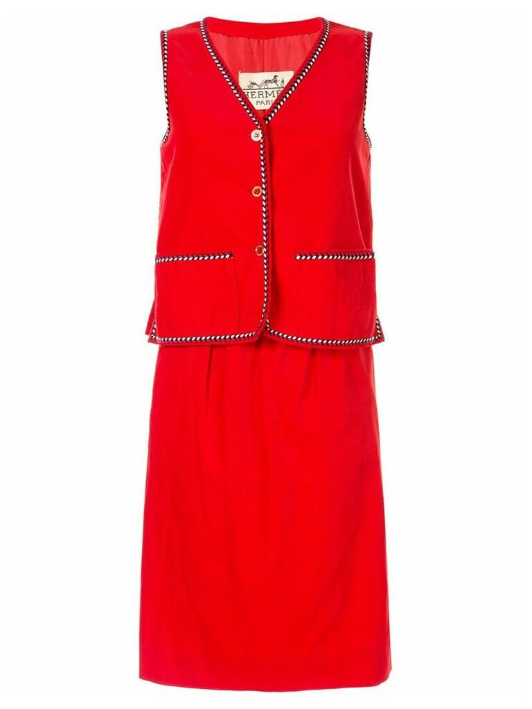 Hermès pre-owned arrow piping ribbed skirt and vest set - Red