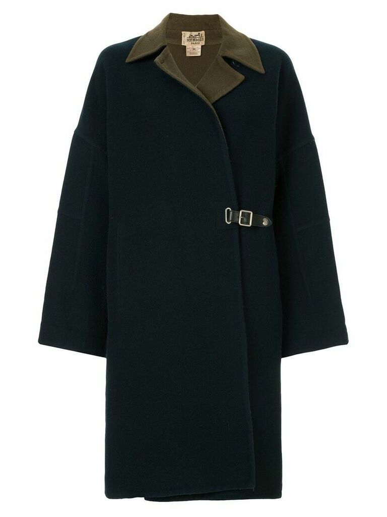 Hermès pre-owned buckle detail coat - Blue
