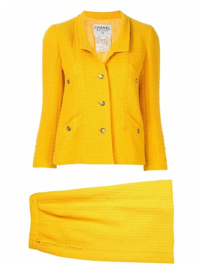 Chanel Pre-Owned CC setup suit jacket skirt - Yellow