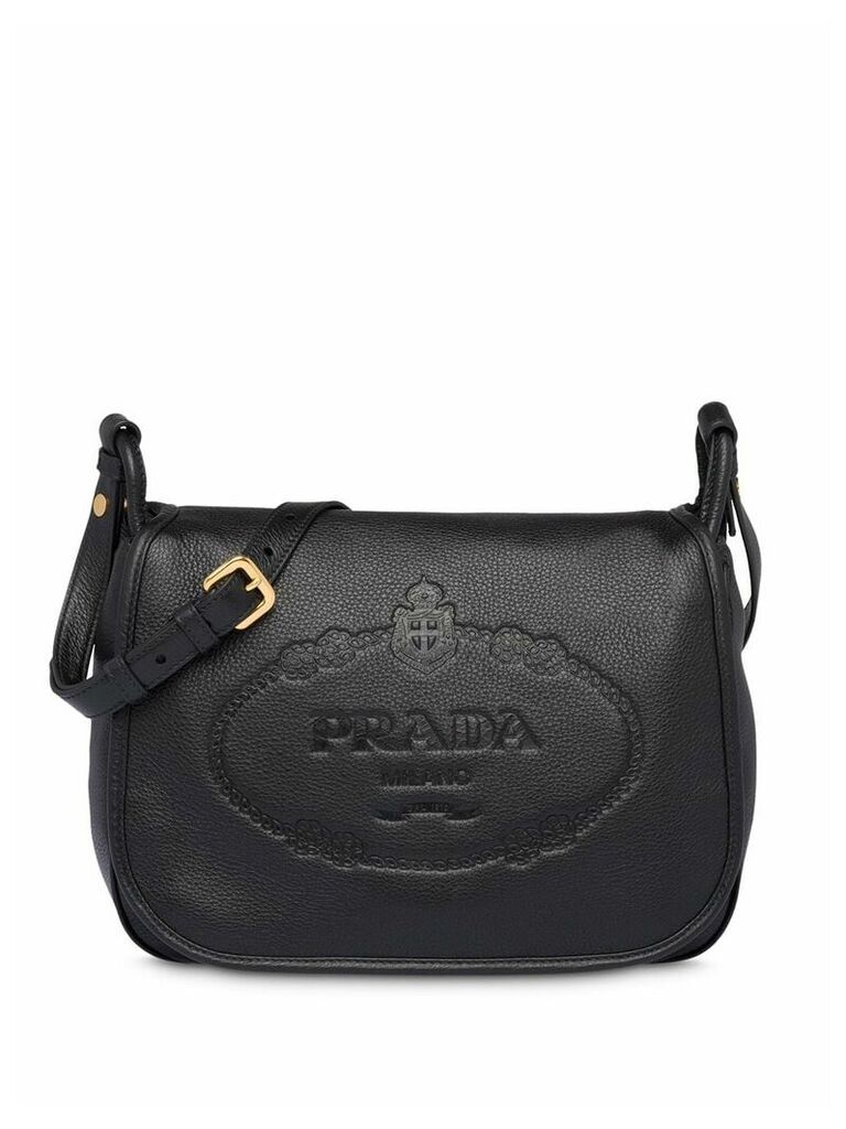 Prada large embossed logo shoulder bag - Black