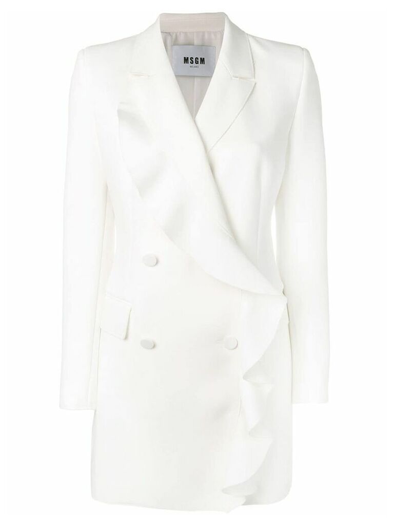 MSGM ruffled long blazer - White