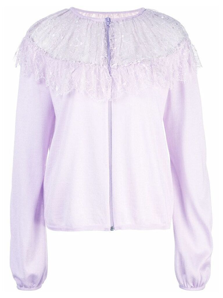 Giambattista Valli floral lace detail knitted top - PURPLE