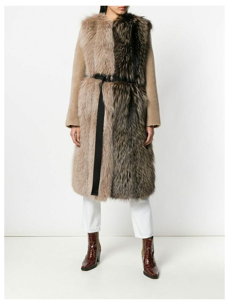 Blancha contrast colour belted coat - NEUTRALS