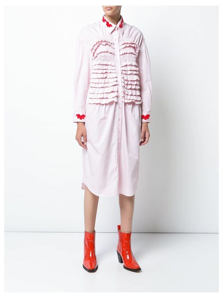 Simone Rocha frill ruched dress with beaded appliqué - PINK