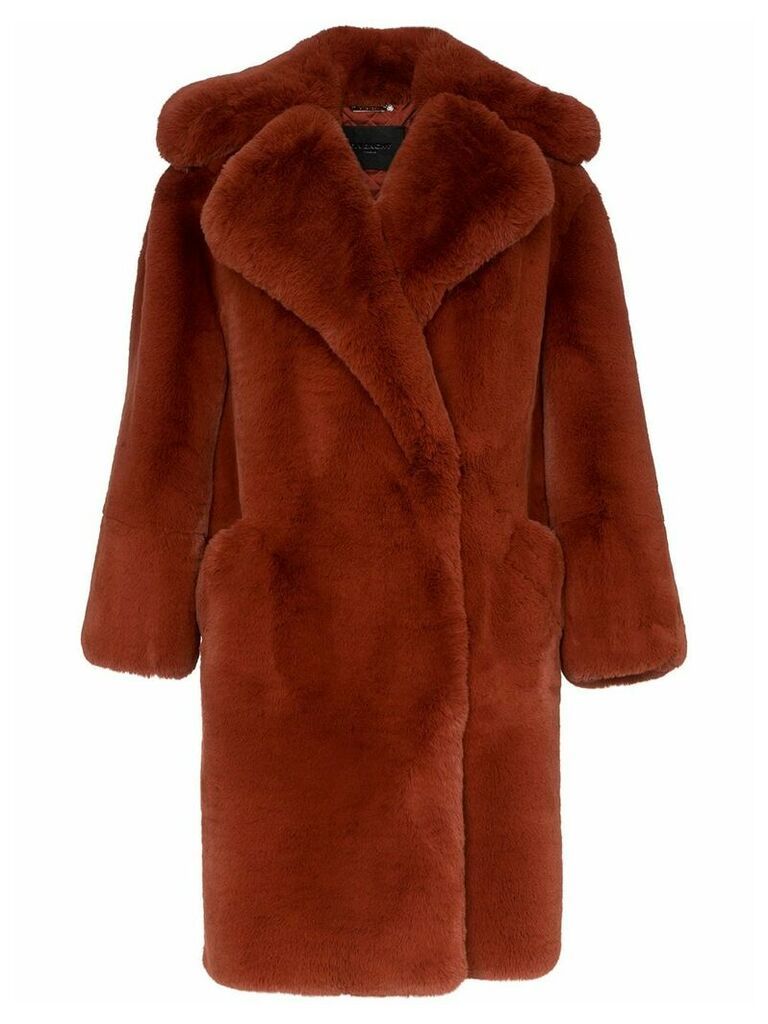 Givenchy single breasted oversized faux fur coat - ORANGE