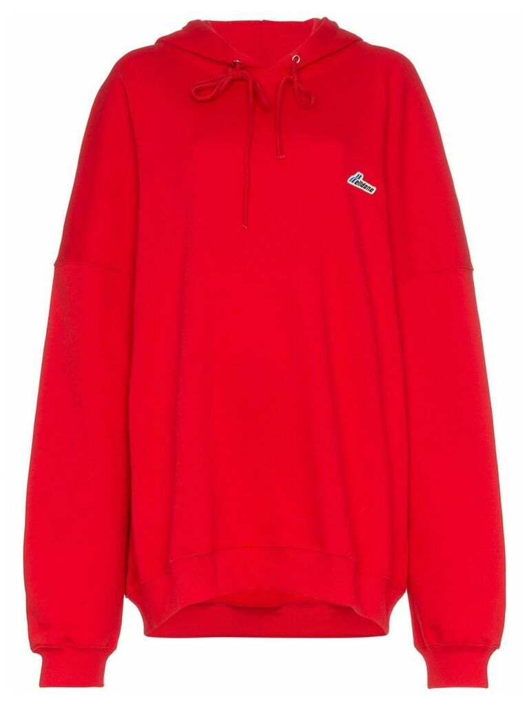 We11done oversized logo patch cotton hoodie - Red
