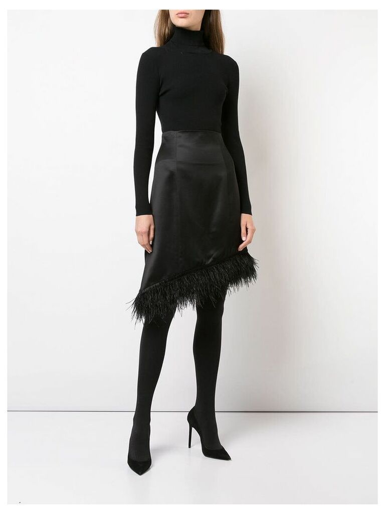 Josie Natori feather-trimmed asymmetric satin skirt - Black