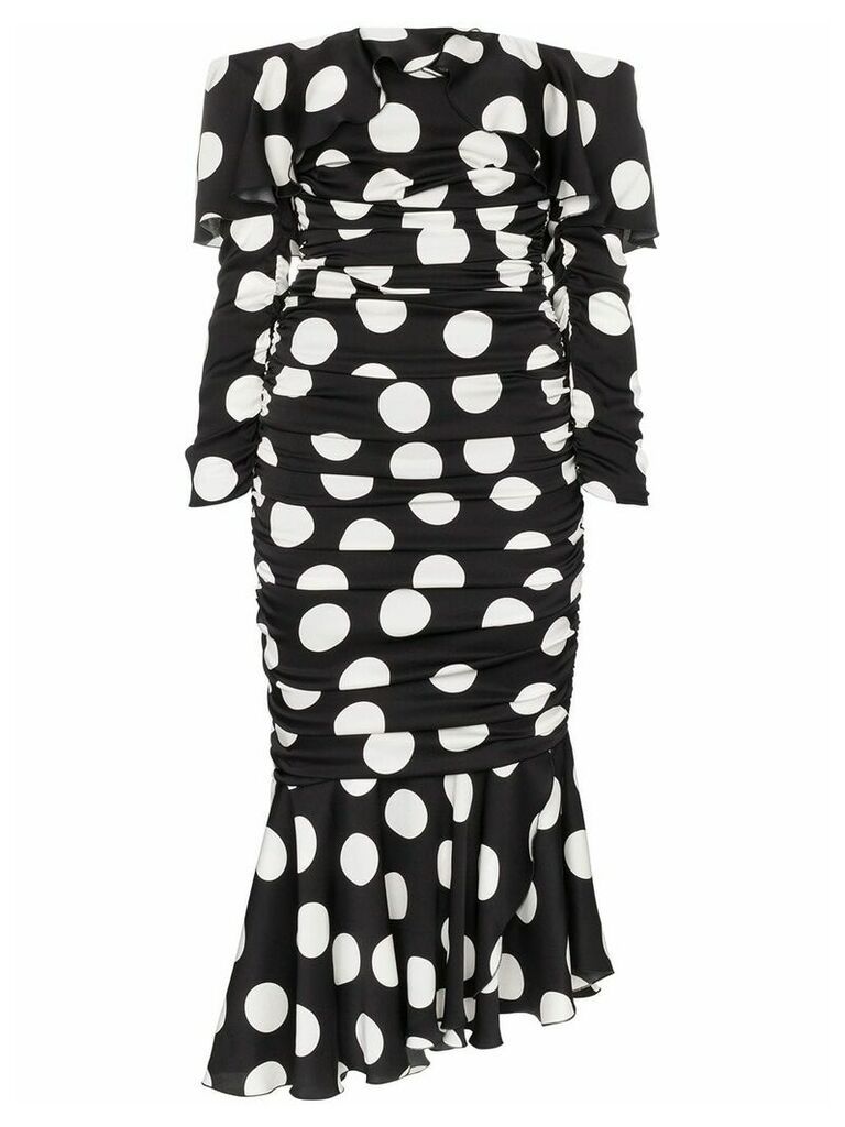 Dolce & Gabbana off-the-shoulder polka dot silk blend dress - Black