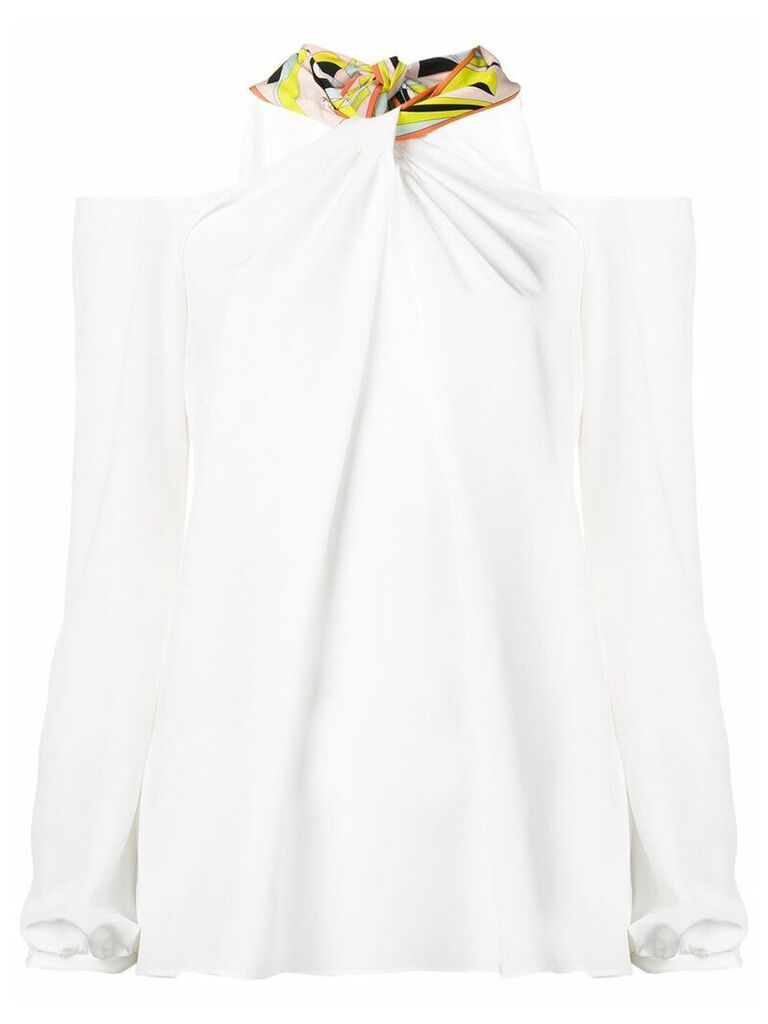 Emilio Pucci Off-Shoulder Tie-Neck Silk Top - White