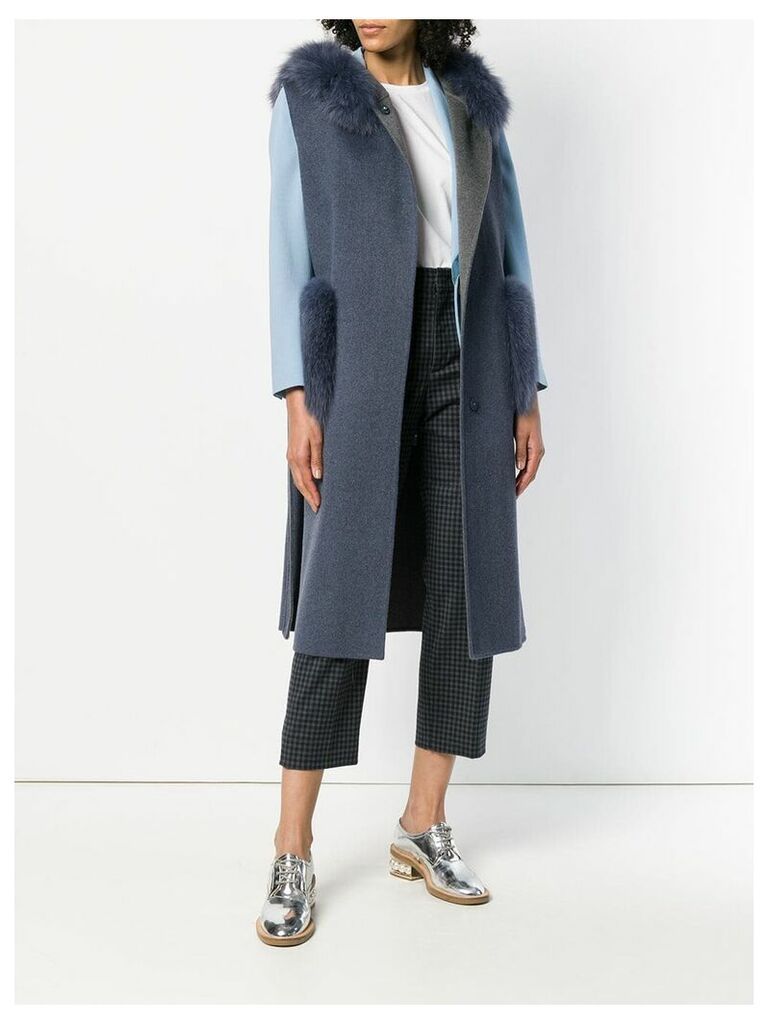 Liska fur details sleeveless coat - Blue