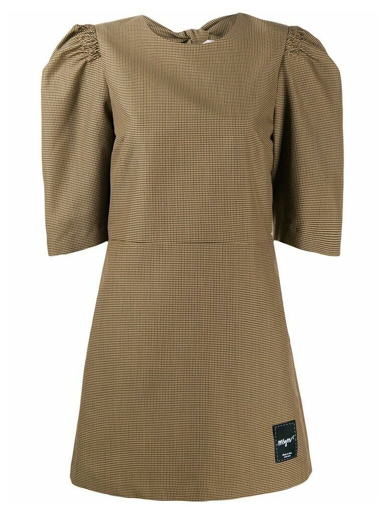 MSGM checked puff sleeve dress - Brown