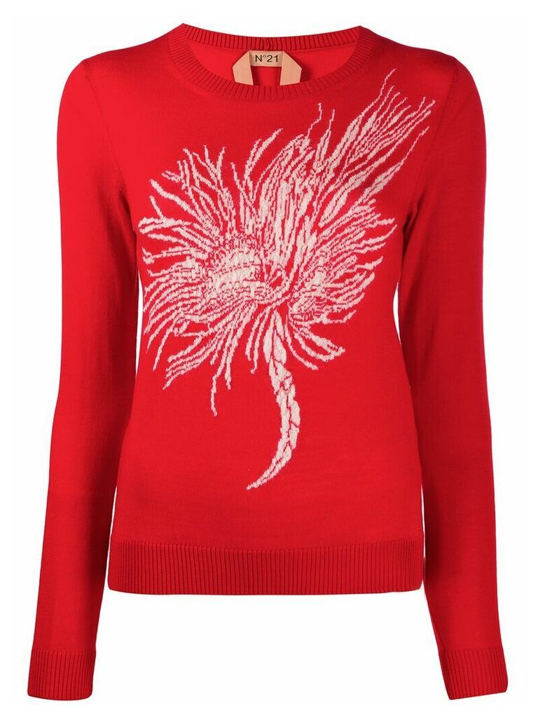 Nº21 Anemone intarsia knitted sweater - Red