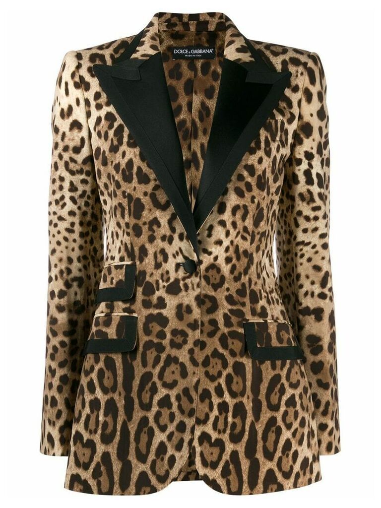 Dolce & Gabbana animal print tuxedo style blazer - Brown