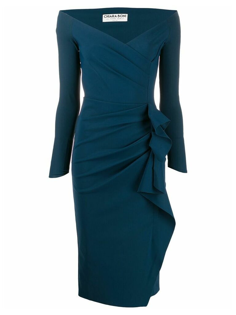 Le Petite Robe Di Chiara Boni side ruffle fitted dress - Blue