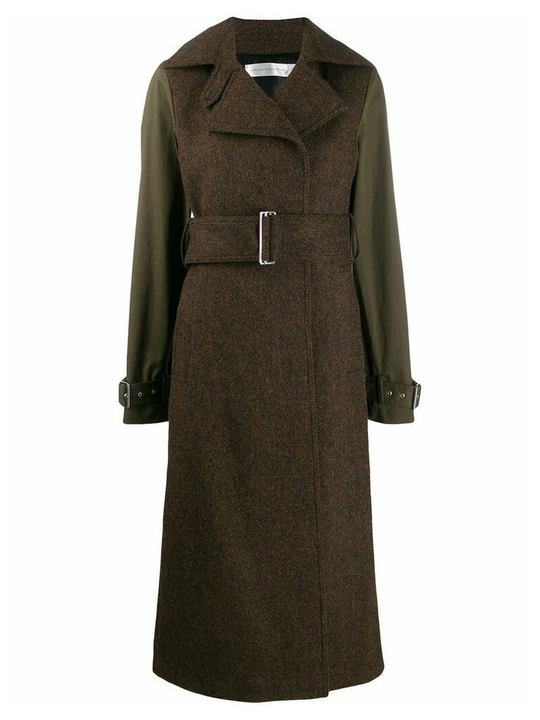 Victoria Beckham contrast sleeves long coat - Brown