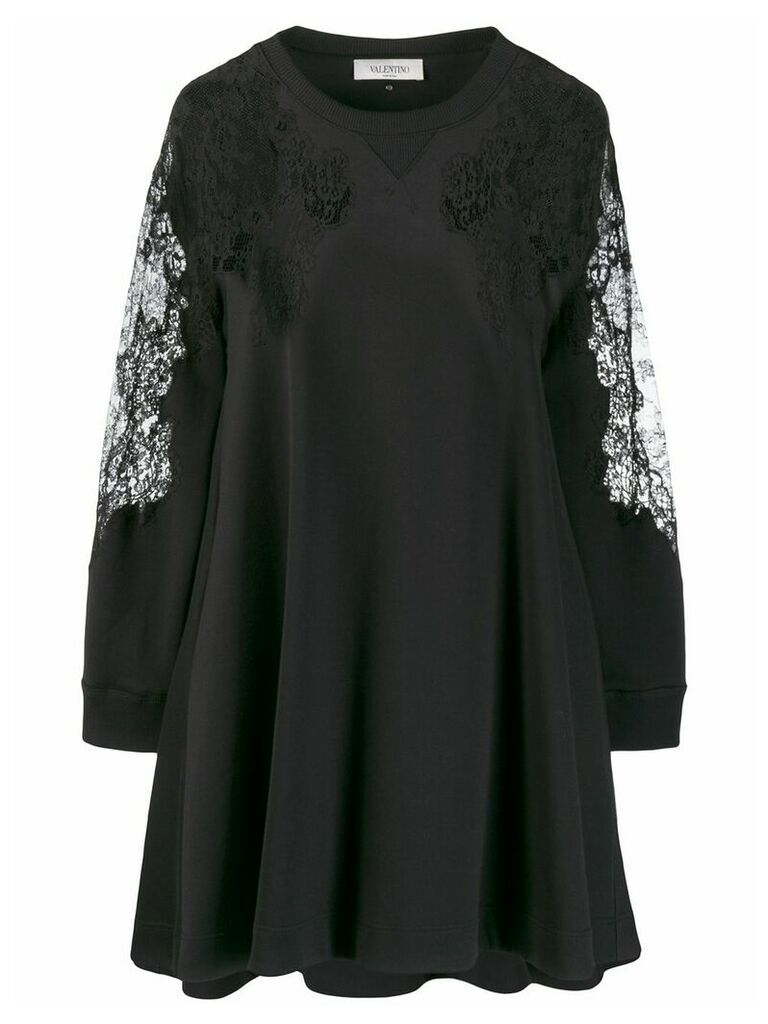 Valentino asymmetric lace embellished flared dress - Black
