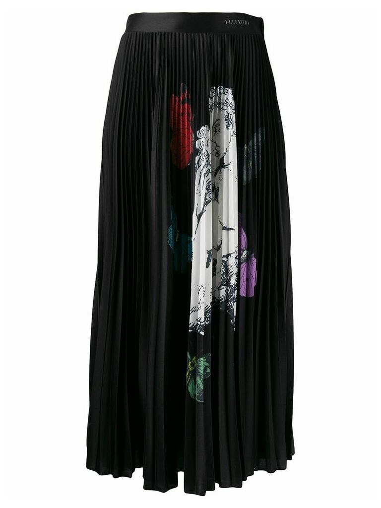 Valentino kissing butterfly print pleated skirt - Black